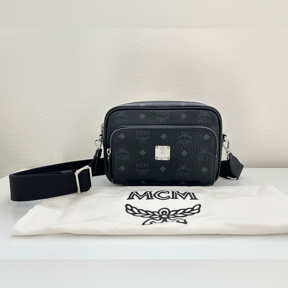 MCM Klassik Visetos Crossbody Bag in Black with Dust Bag